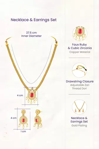 Pendant style necklace earrings set for women | gold plated | south indian temple jewellery