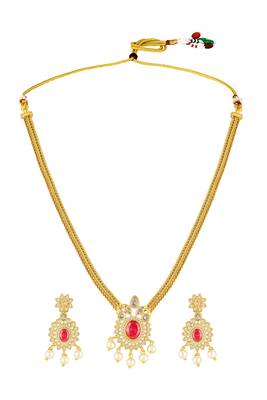 Pendant style necklace earrings set for women | gold plated | south indian temple jewellery 4