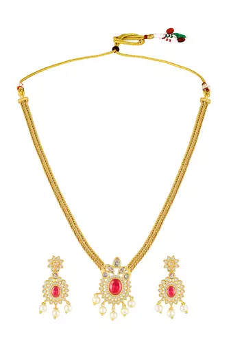 Pendant style necklace earrings set for women | gold plated | south indian temple jewellery