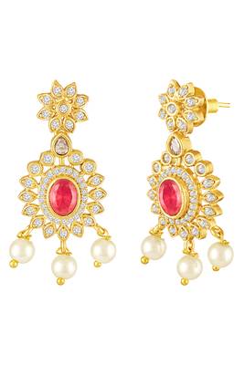 Pendant style necklace earrings set for women | gold plated | south indian temple jewellery 5