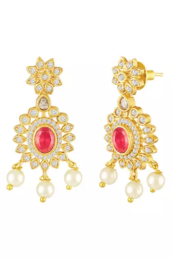 Pendant style necklace earrings set for women | gold plated | south indian temple jewellery