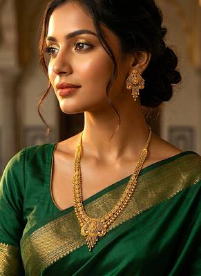 Long necklace earrings for women | gold plated | south indian traditional temple jewellery 1