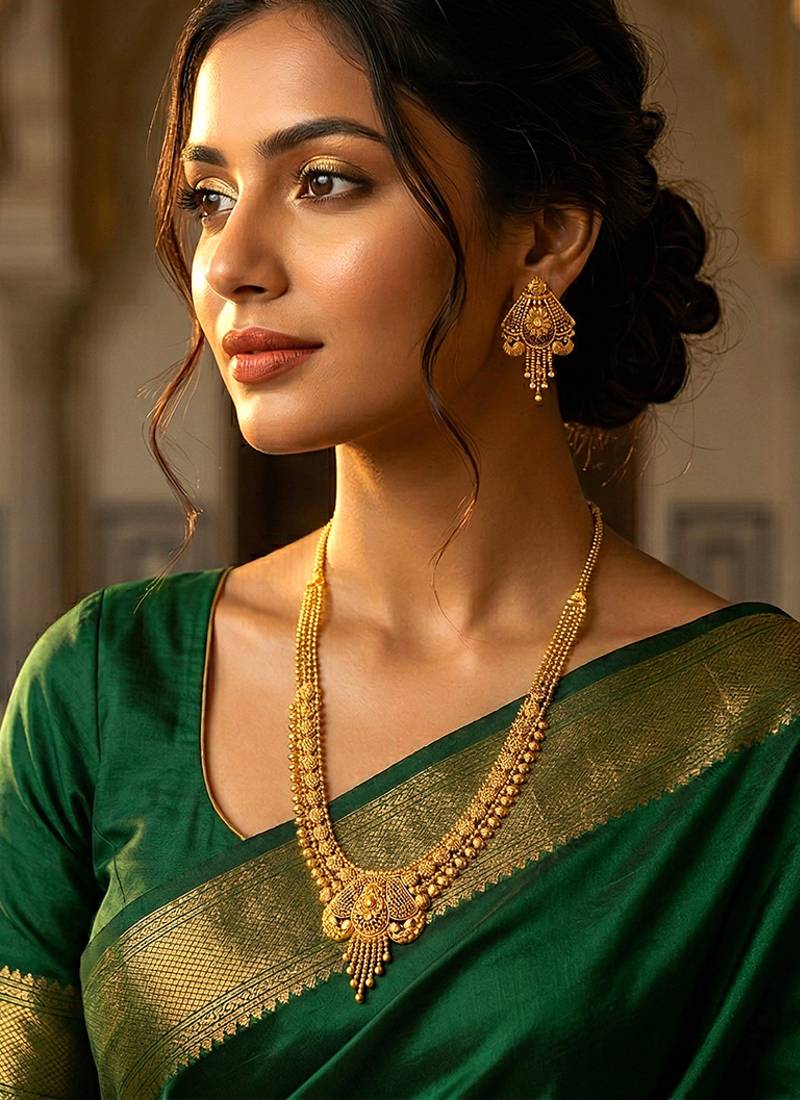 Long necklace earrings for women | gold plated | south indian traditional temple jewellery