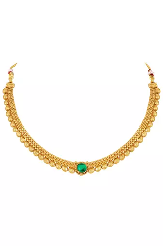 Gold plated faux emerald & pearl studded traditional necklace earrings set jewellery for women