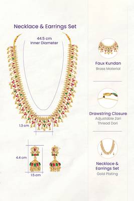 Gold plated faux ruby faux emerald studded necklace earrings set jewellery gift for women 3