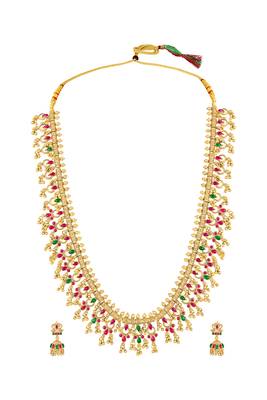 Gold plated faux ruby faux emerald studded necklace earrings set jewellery gift for women 4