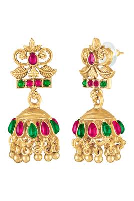 Gold plated faux ruby faux emerald studded necklace earrings set jewellery gift for women 5