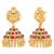 Gold plated faux ruby faux emerald studded long necklace earrings set jewellery for women
