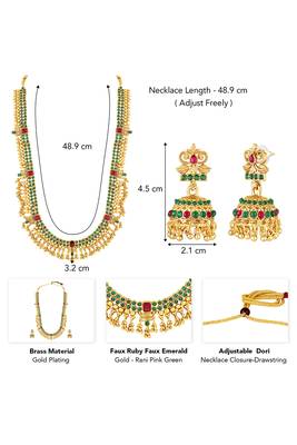 Gold plated faux ruby faux emerald studded long necklace earrings set jewellery gift for women 3