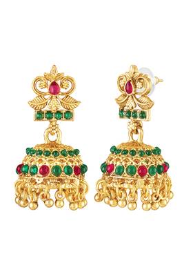 Gold plated faux ruby faux emerald studded long necklace earrings set jewellery gift for women 5