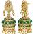 Gold plated faux emerald studded traditional long necklace earrings set jewellery for women