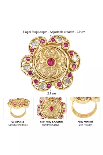 Gold plated faux ruby faux emerald & beads studded long necklace earrings set jewellery