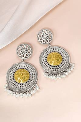 Oxidized silver gold plated lariya studded dangle earrings fashion jewellery for women & girls 1