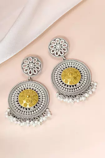Oxidized silver gold plated lariya studded dangle earrings fashion jewellery for women & girls