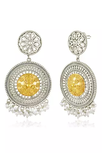 Oxidized silver gold plated lariya studded dangle earrings fashion jewellery for women & girls