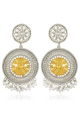 Oxidized silver gold plated lariya studded dangle earrings fashion jewellery for women & girls 3