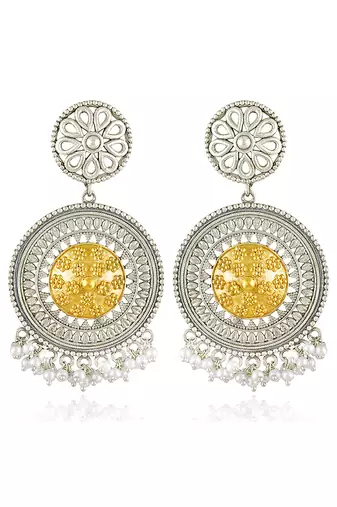 Oxidized silver gold plated lariya studded dangle earrings fashion jewellery for women & girls