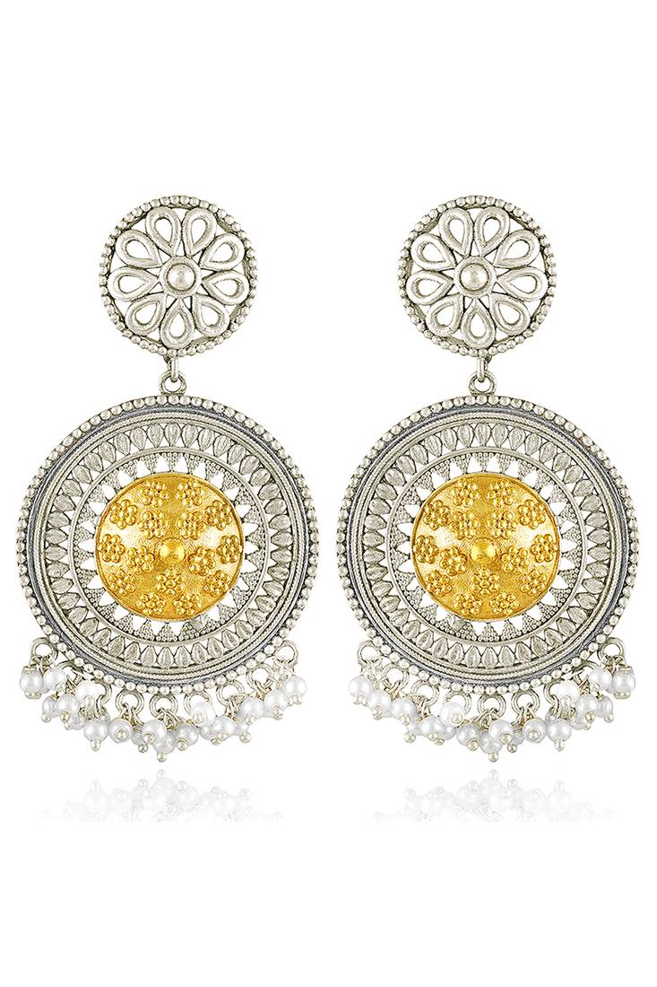 Oxidized silver gold plated lariya studded dangle earrings fashion jewellery for women & girls