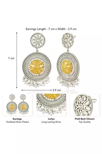 Oxidized silver gold plated lariya studded dangle earrings fashion jewellery for women & girls