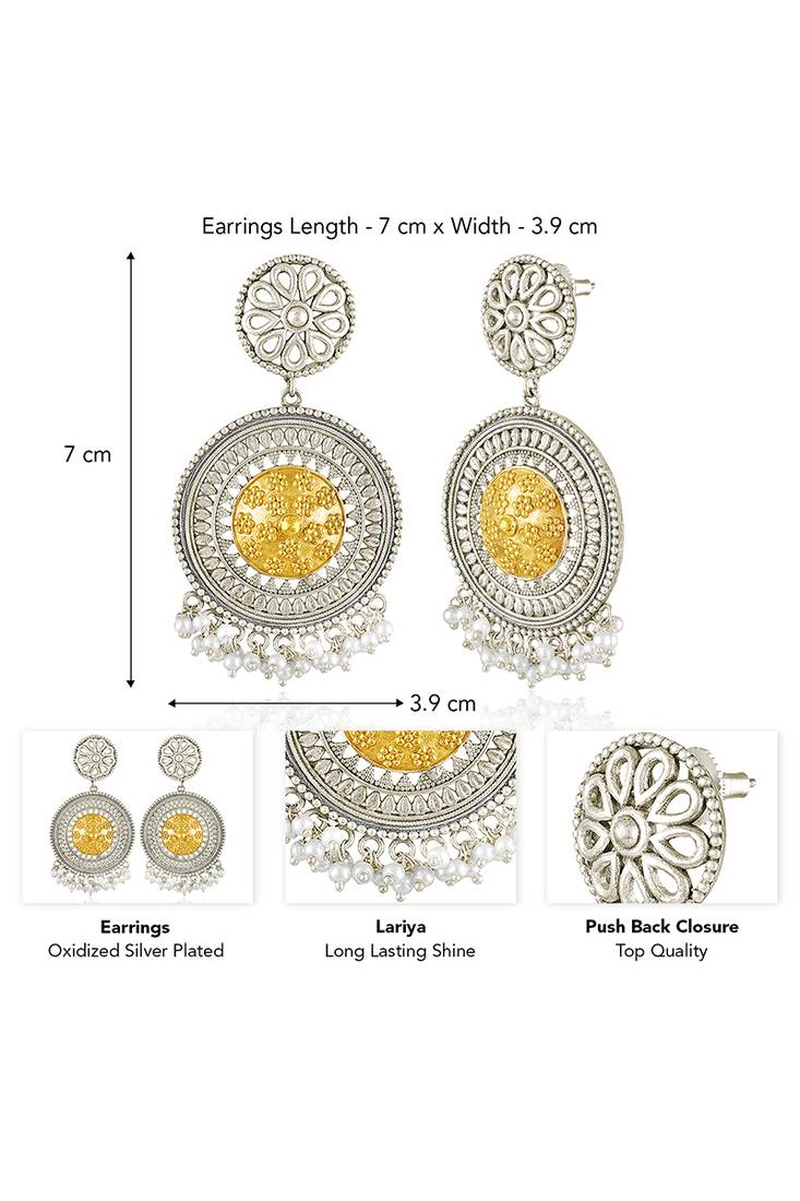 Oxidized silver gold plated lariya studded dangle earrings fashion jewellery for women & girls
