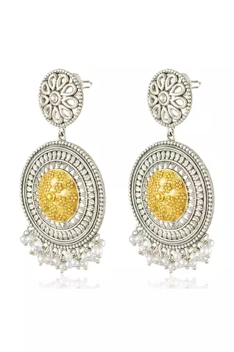 Oxidized silver gold plated lariya studded dangle earrings fashion jewellery for women & girls