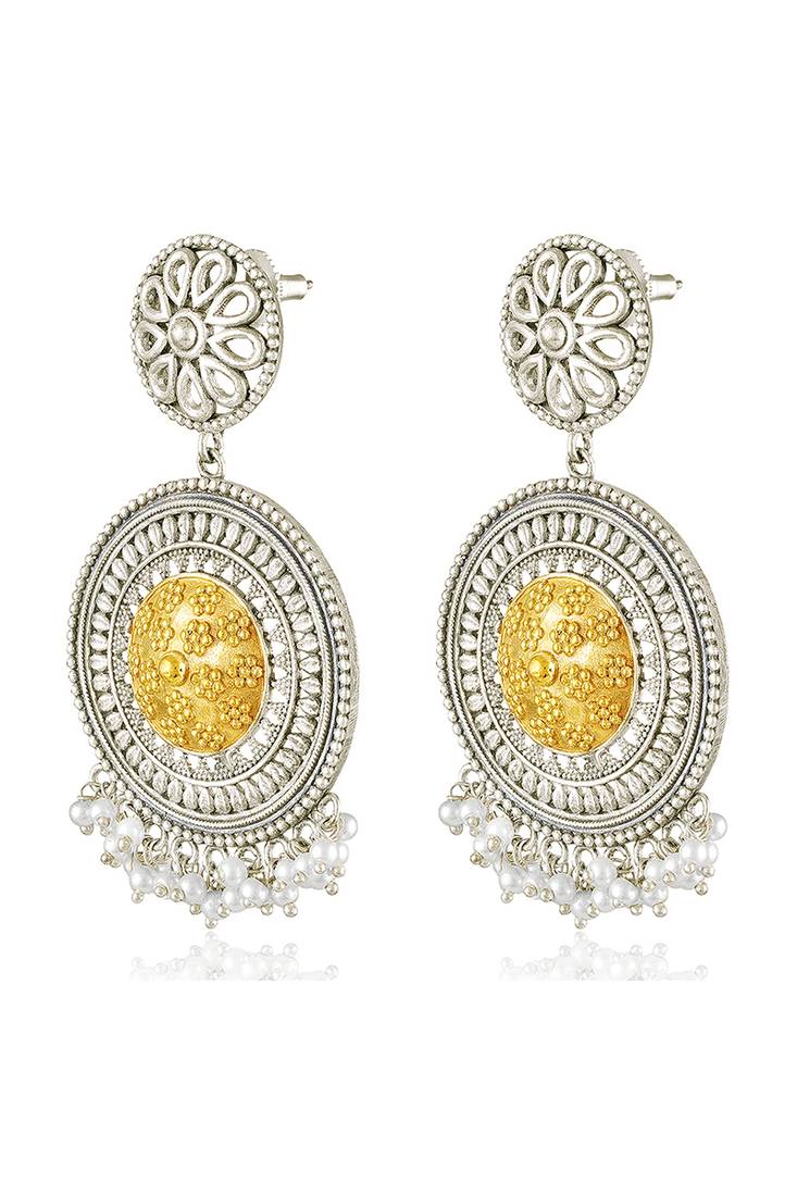 Oxidized silver gold plated lariya studded dangle earrings fashion jewellery for women & girls