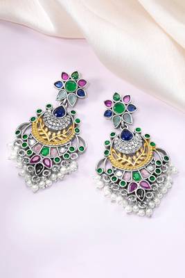 Oxidized silver plated multicolor crystals & lariya studded dangle earrings jewellery 1