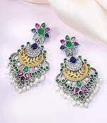 Oxidized silver plated multicolor crystals & lariya studded dangle earrings jewellery