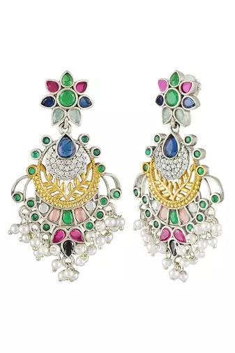 Oxidized silver plated multicolor crystals & lariya studded dangle earrings jewellery