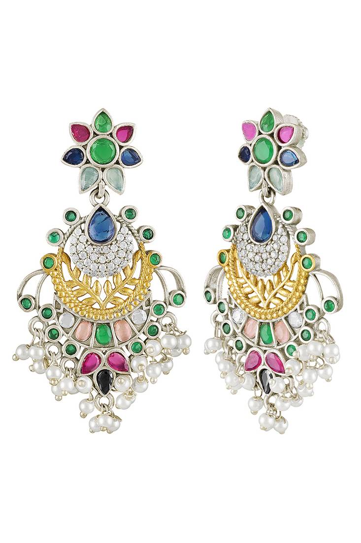 Oxidized silver plated multicolor crystals & lariya studded dangle earrings jewellery