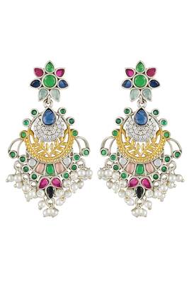 Oxidized silver plated multicolor crystals & lariya studded dangle earrings jewellery 3