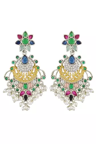 Oxidized silver plated multicolor crystals & lariya studded dangle earrings jewellery