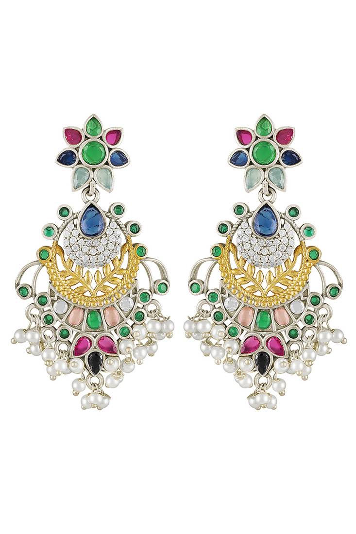 Oxidized silver plated multicolor crystals & lariya studded dangle earrings jewellery