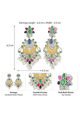 Oxidized silver plated multicolor crystals & lariya studded dangle earrings jewellery 4