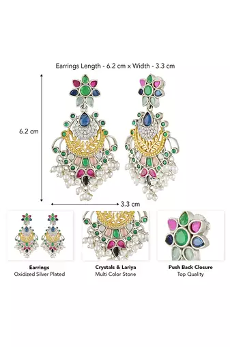 Oxidized silver plated multicolor crystals & lariya studded dangle earrings jewellery