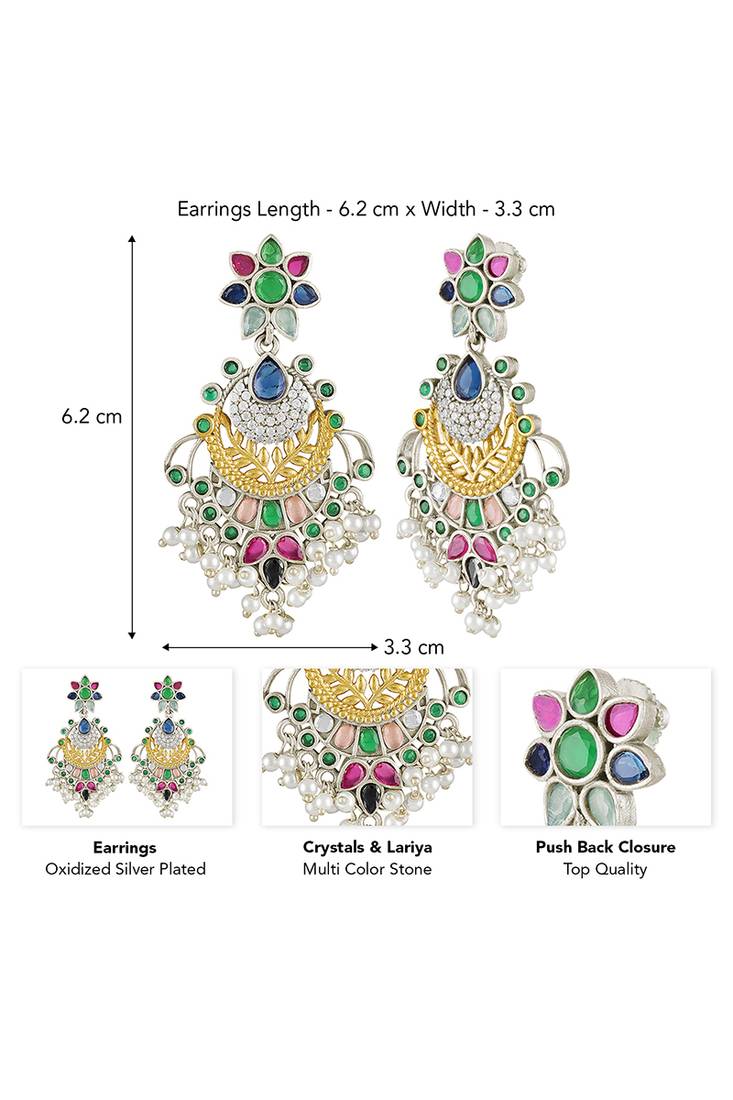 Oxidized silver plated multicolor crystals & lariya studded dangle earrings jewellery