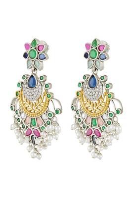 Oxidized silver plated multicolor crystals & lariya studded dangle earrings jewellery 5
