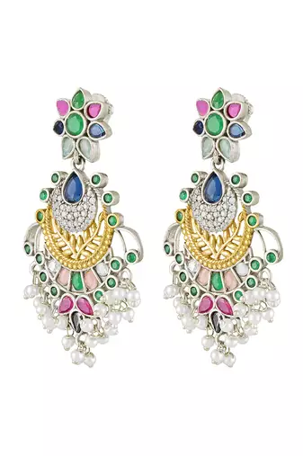 Oxidized silver plated multicolor crystals & lariya studded dangle earrings jewellery