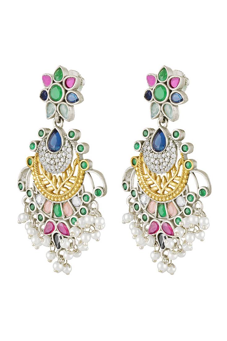 Oxidized silver plated multicolor crystals & lariya studded dangle earrings jewellery