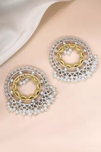 Oxidized silver gold plated lariya studded dangle earrings fashion jewellery gift for women