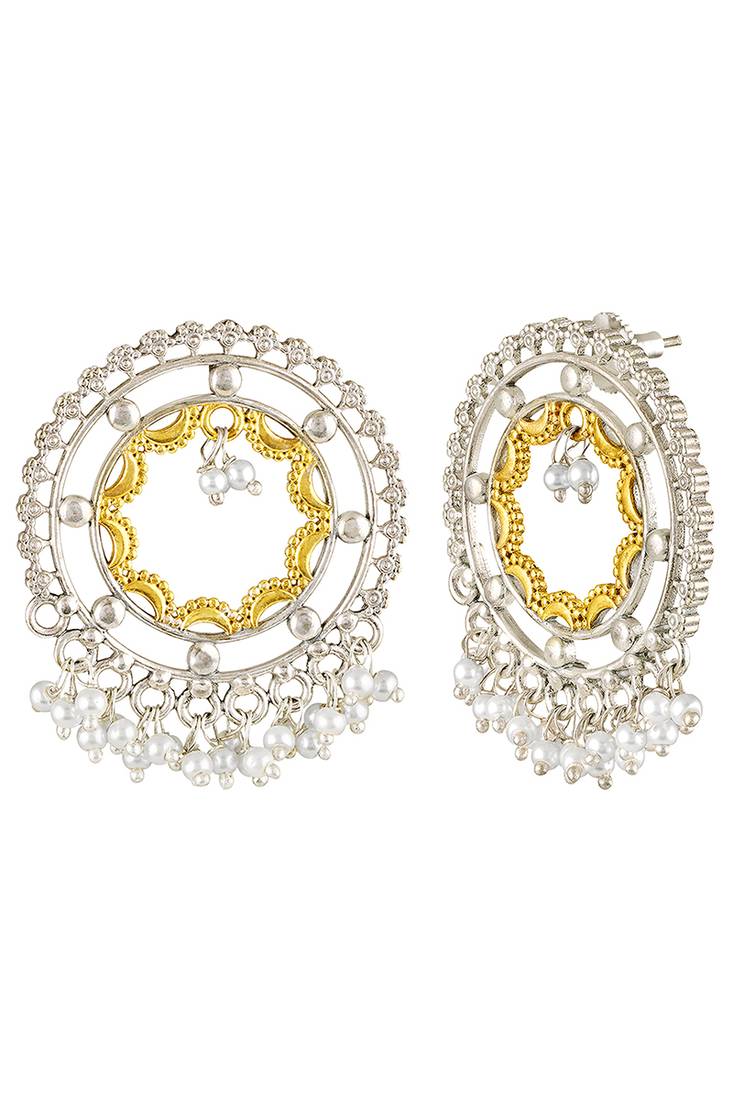 Oxidized silver gold plated lariya studded dangle earrings fashion jewellery gift for women