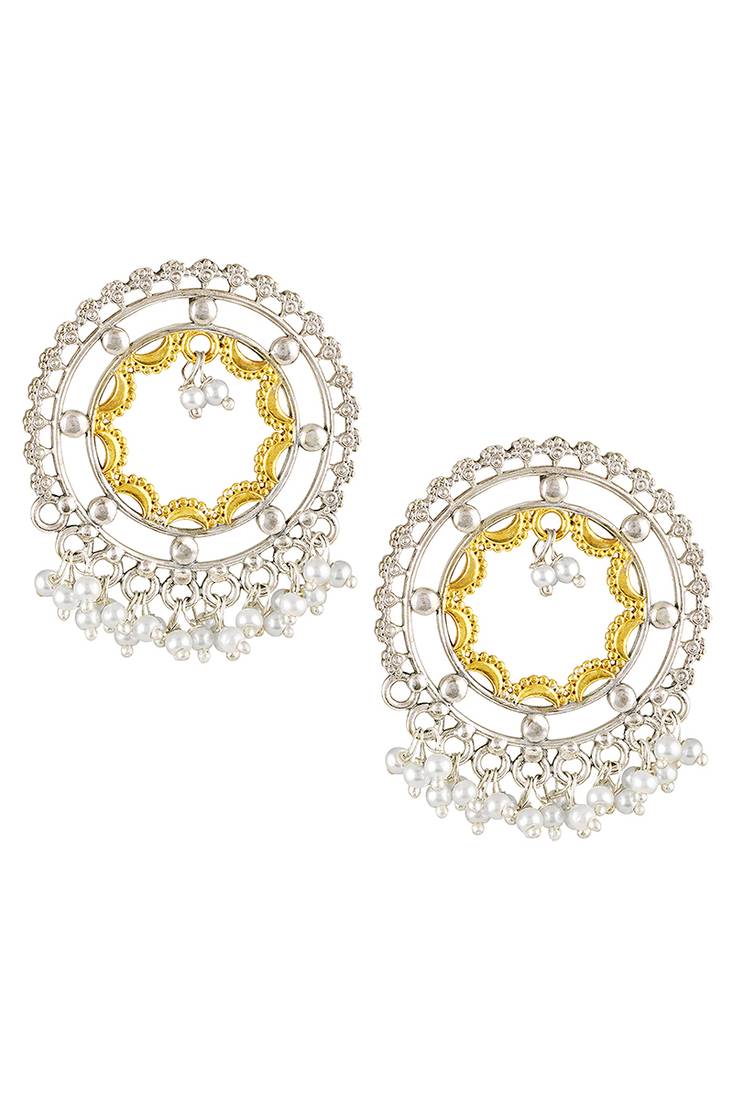 Oxidized silver gold plated lariya studded dangle earrings fashion jewellery gift for women