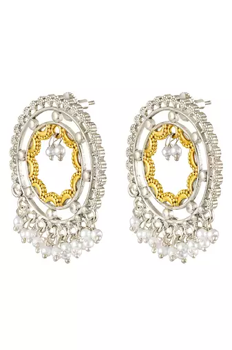 Oxidized silver gold plated lariya studded dangle earrings fashion jewellery gift for women