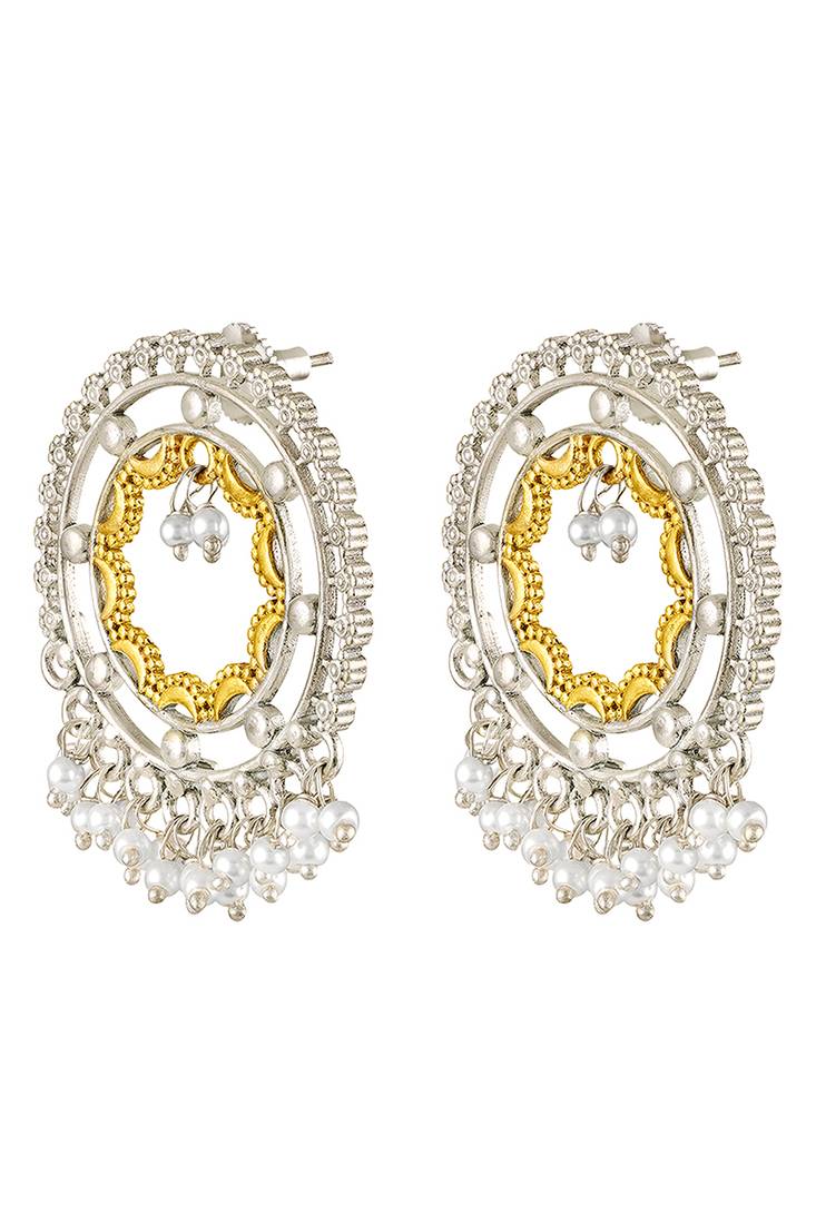 Oxidized silver gold plated lariya studded dangle earrings fashion jewellery gift for women