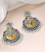 Oxidized silver plated black crystals & lariya studded dangle earrings jewellery for women