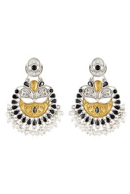 Oxidized silver plated black crystals & lariya studded dangle earrings jewellery for women 3