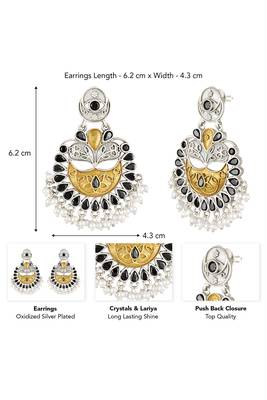 Oxidized silver plated black crystals & lariya studded dangle earrings jewellery for women 4