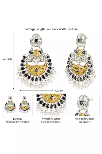 Oxidized silver plated black crystals & lariya studded dangle earrings jewellery for women