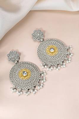 Oxidized silver plated crystals & lariya studded dangle earrings fashion jewellery for women 1