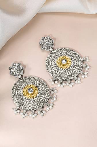 Oxidized silver plated crystals & lariya studded dangle earrings fashion jewellery for women